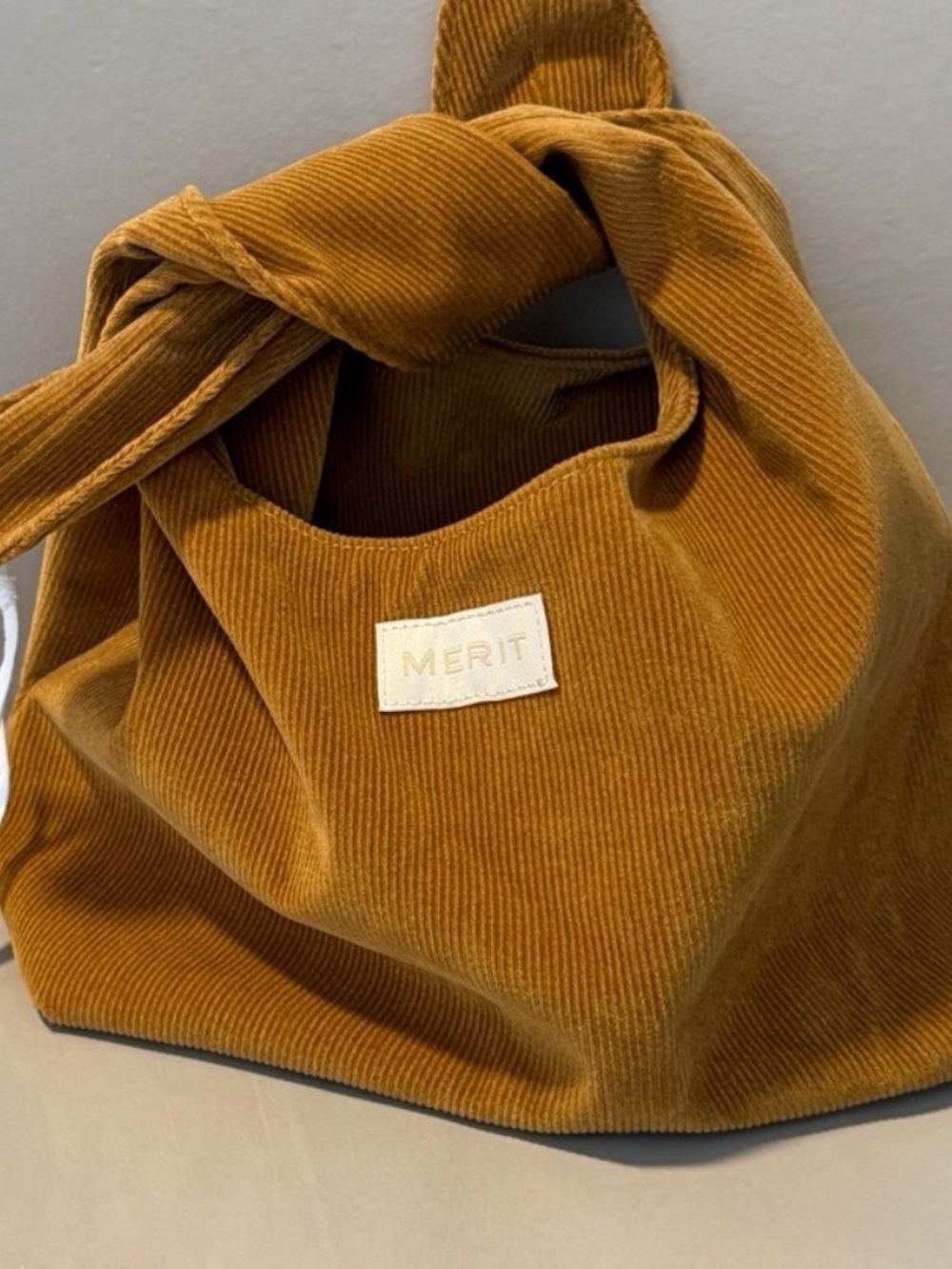Merit Beauty Corduroy Tie Boho Makeup Bag Knapsack | NWOT - Picture 2 of 6